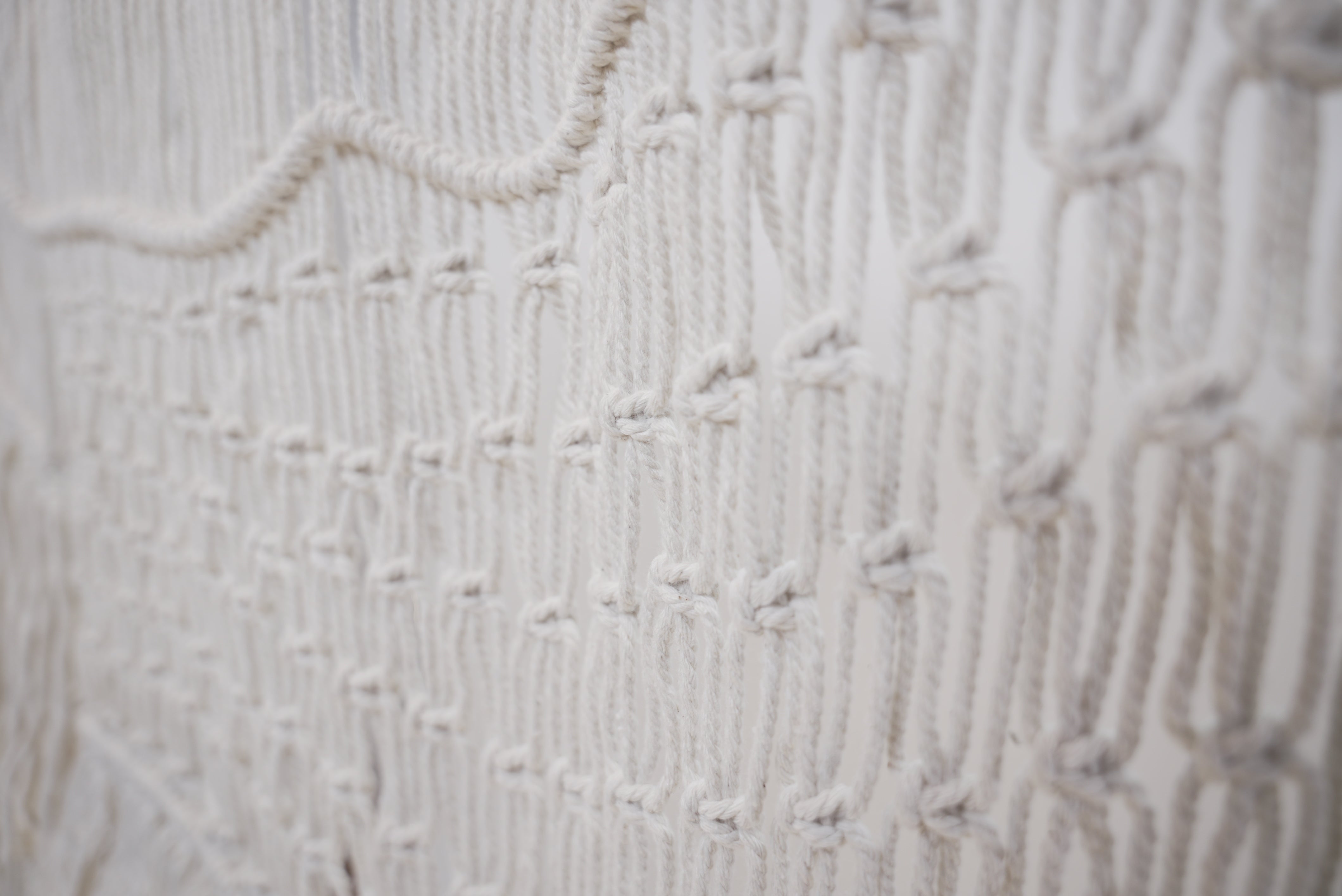 Close-up of the macrame wall hanger photographed against a neutral background showcasing the design