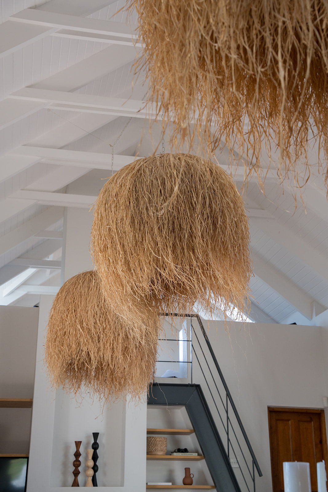 Large dome raffia pendant hanging light woven lighting handmade outdoor friendly customisable