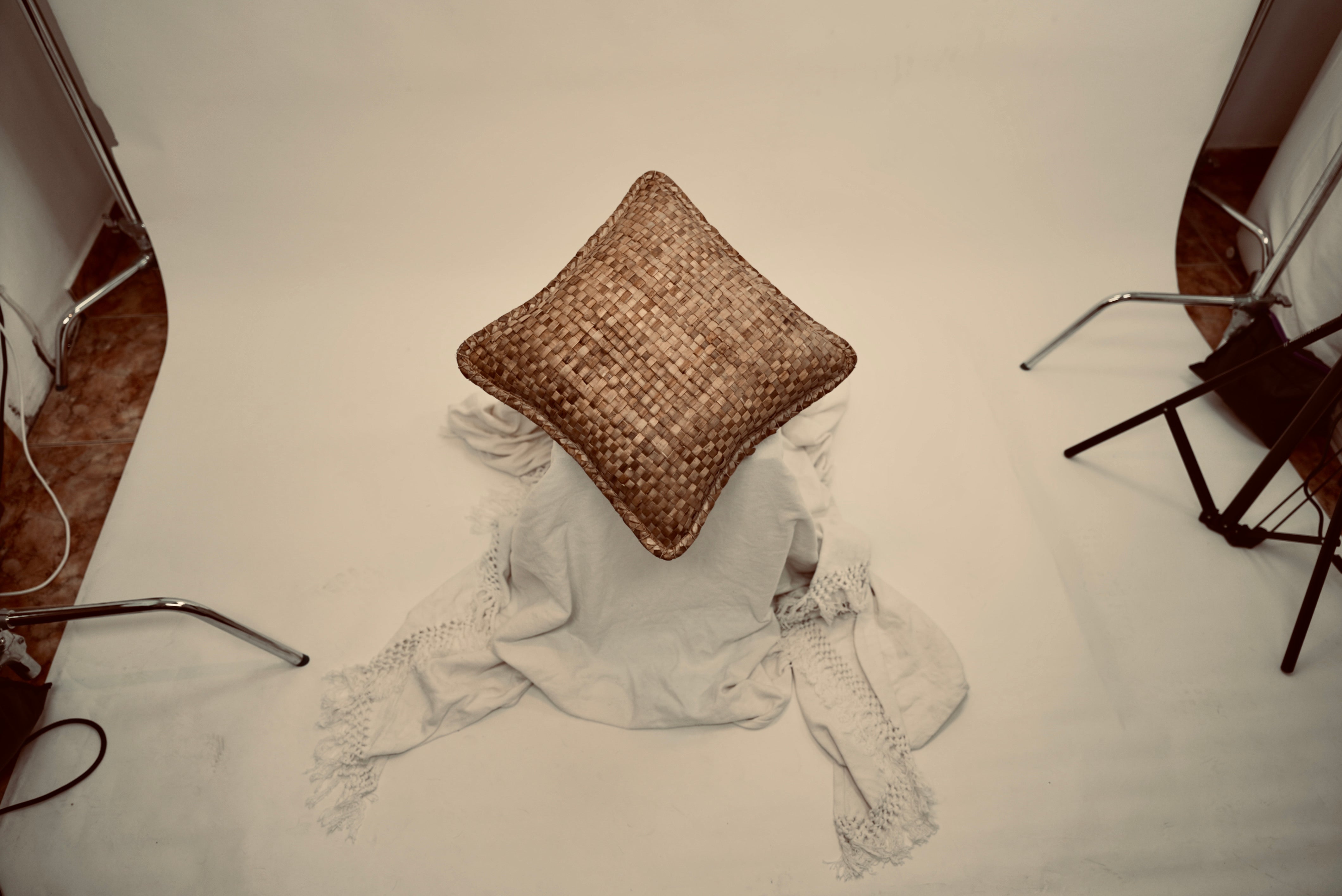 The crispy woven cushion photographed from above 