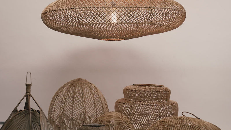 A bunch of our iconic lampshades on display against a neutral background